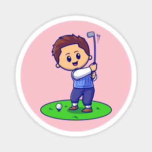 Cute Man Playing Golf Cartoon Magnet